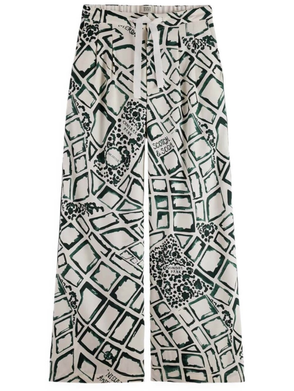 NWT Scotch & Soda Eleni Pants Amsterdam Print White Green High Rise Wide Leg Sm - Picture 2 of 13